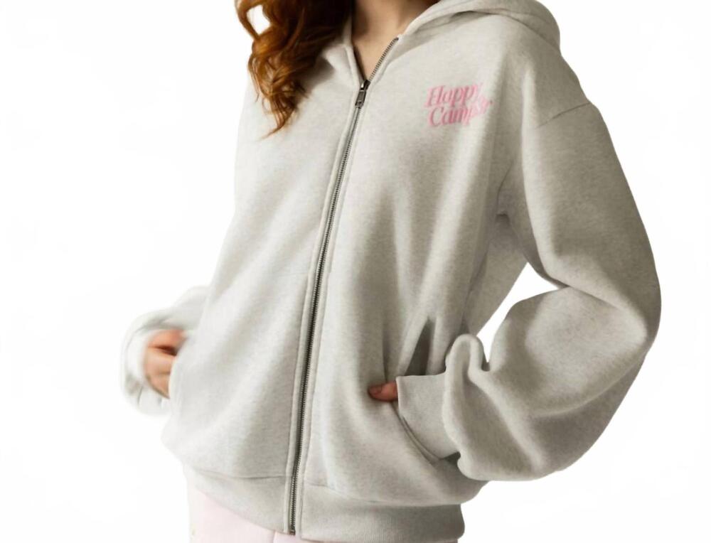 NEW THE HAPPY CAMP3R love plaid zip-up hoodie in heather grey